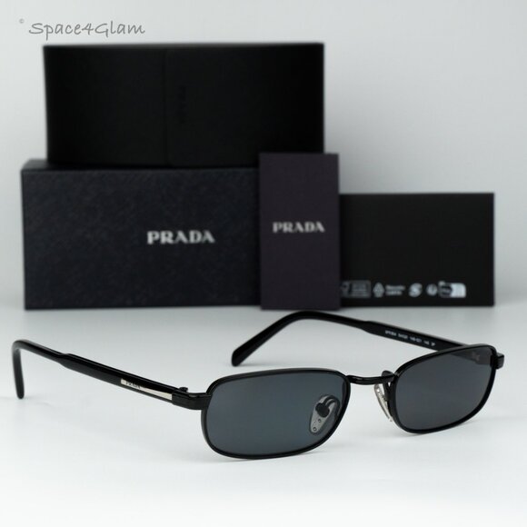 Prada Women Sunglasses Black Grey Polarize Rectangle PRB54S 1AB5Z1 NEW AUTHENTIC - Picture 1 of 8